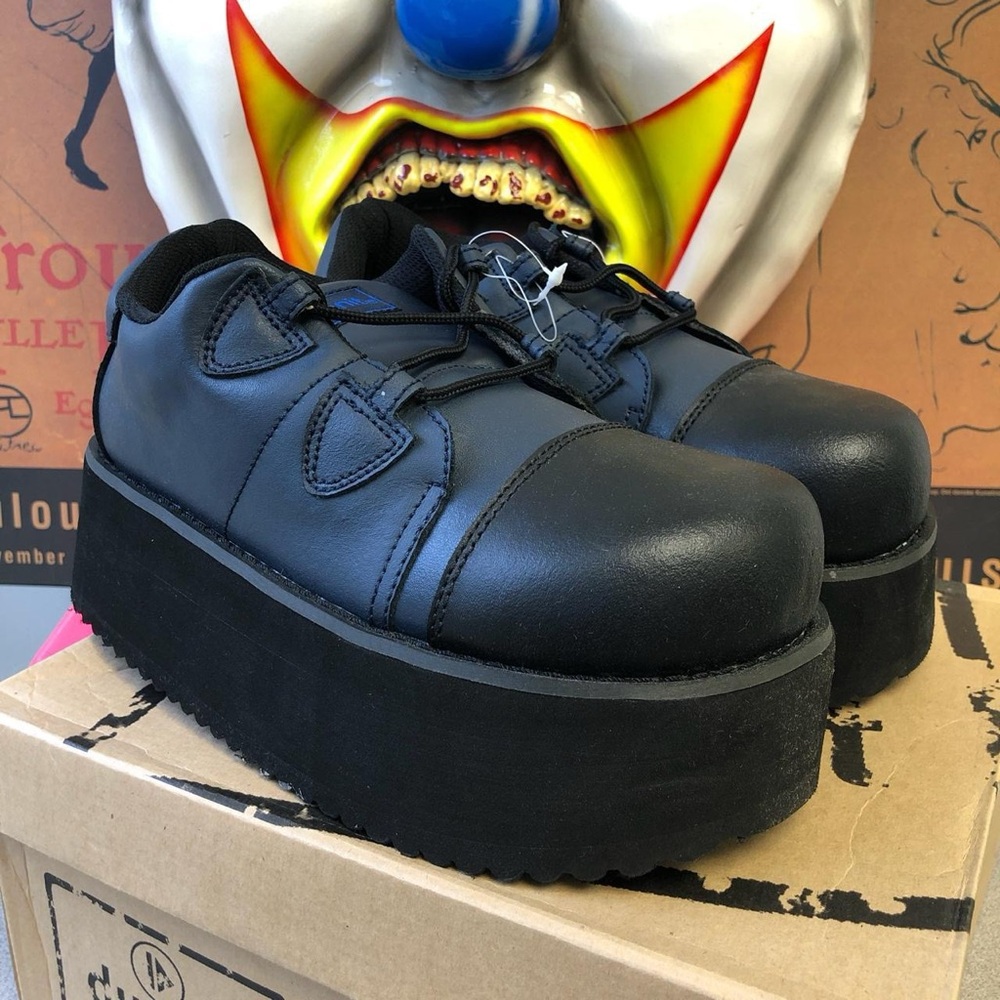 dunnit Blue and Black Platform Shoes - Vegan Leather